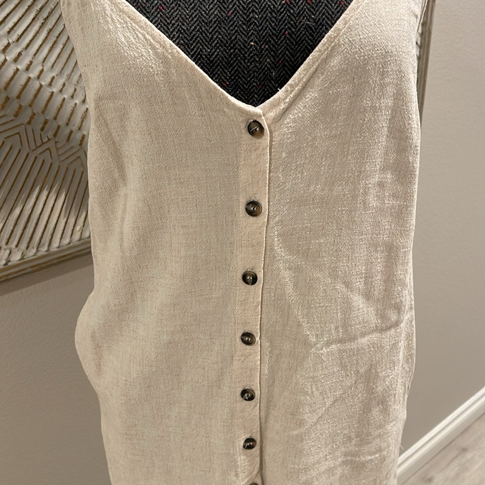 Lulus Cream Linen Blend Button Down Dress with pockets Medium - Picture 5 of 6